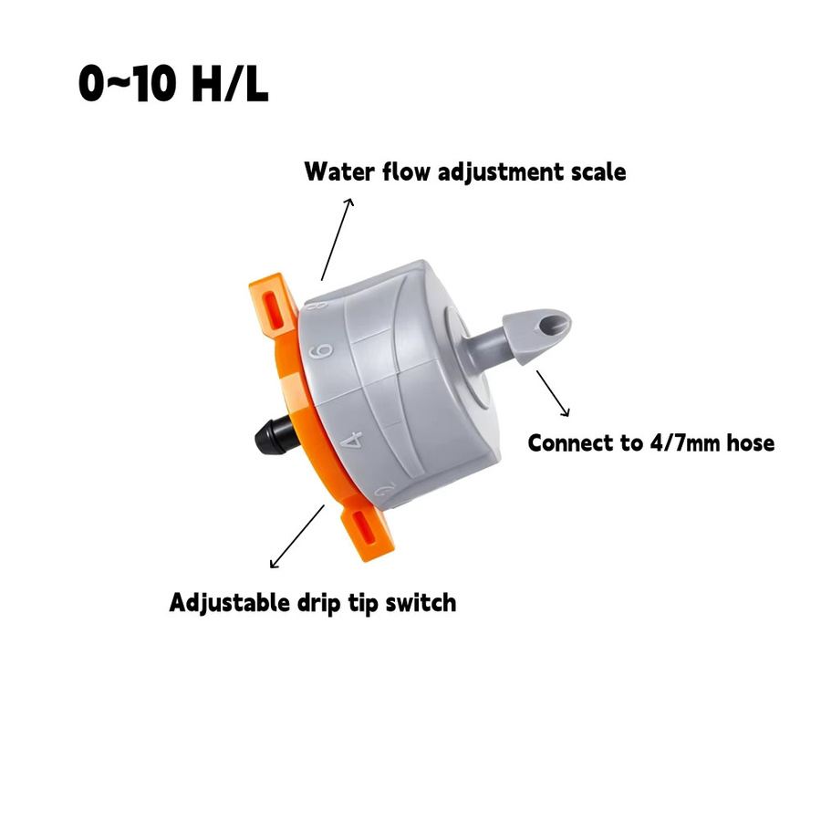 20 Stück Adhere To Fly Einstellbare Druckkompensierende Tropfer 1/4 Zoll mit Widerhaken für Mikrobewässerung im Garten und Gewächshaus mit 10 L/H - Bild 2