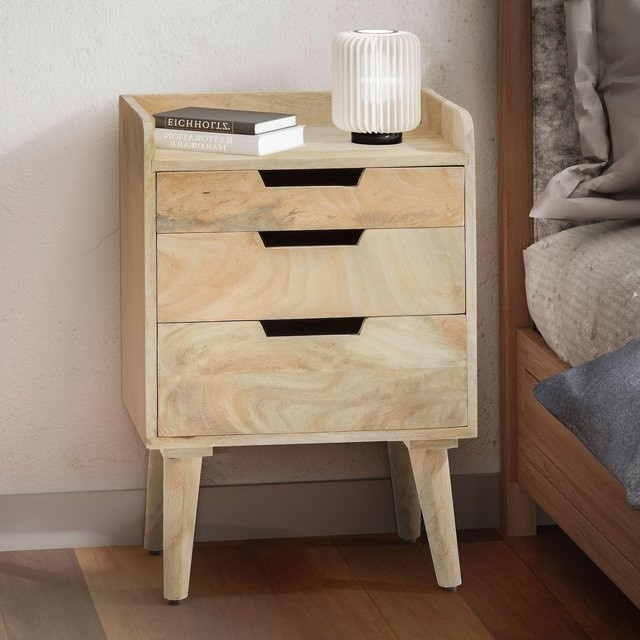 Finebuy Nachttisch aus Mango Massivholz in Natur mit 3 Schubladen und Ablage, B/T/H: 33 x 45 x 63 cm - Bild 1