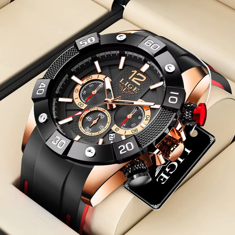 LIGE Armbanduhr Quarz, Silikonarmband, Schwarz, Herren - Bild 6