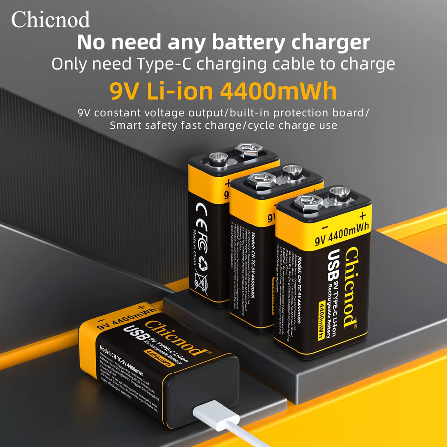 CHICNOD 9V Li-Ionen Akku mit USB Typ C, 4400mWh wiederaufladbare Batterie für Gitarrenpedale und Multimeter - Bild 2
