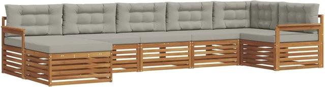 vidaXL Sofagarnitur 7-teilig aus Massivholz Akazie in Natur und Hellgrau mit L-Form und Latten-Design - Bild 1