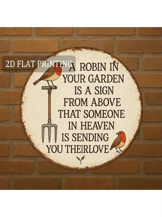 Potdemiel Rundes Aluminium-Metallschild Robin in Your Garden als Rustikale Wanddekoration für den Garten Durchmesser: 20,32 cm - Bild 4