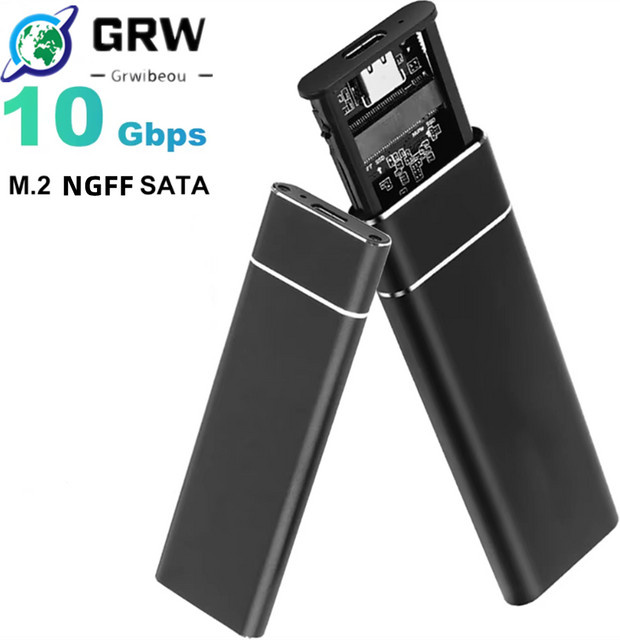 GRWIBEOU M.2 NGFF SATA SSD-Gehäuse mit USB 3.1 Typ C Adapter für externe Festplattenboxen in Schwarz oder Silber - Bild 1
