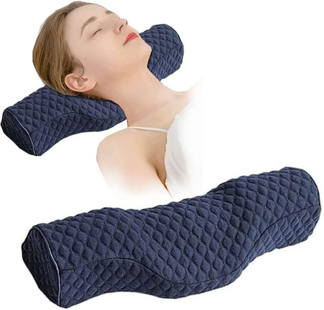 WTEMPO Nackenkissen aus Memory-Schaum zur Schmerzlinderung in Blau mit abnehmbarem Bezug für Seitenschläfer und Rückenschläfer - Bild 1