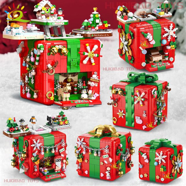 HUIQIBAO DIY Modellbaustein Überraschungsbox mit Elch und Schneemann, Weihnachts-Spielzeug für Kinder und Erwachsene, Mehrfarbig - Bild 1