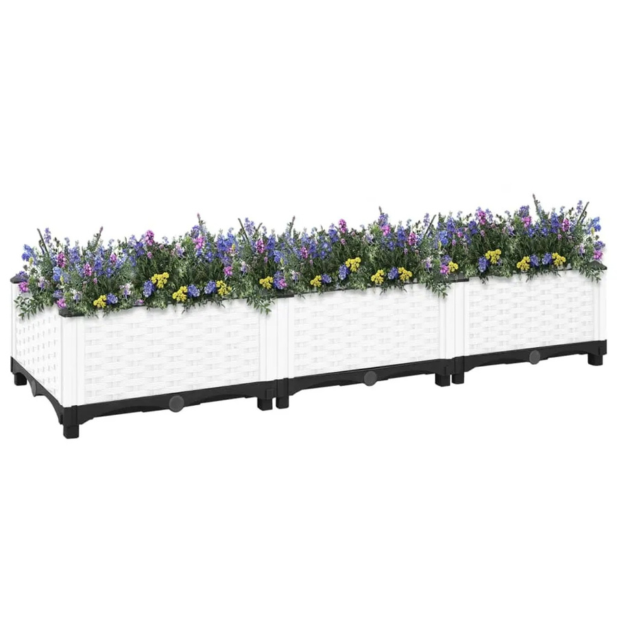 vidaXL Hochbeet in Rattan-Optik aus Polypropylen, Farbe: Weiß, B/T/H: 120 x 40 x 23 cm - Bild 2