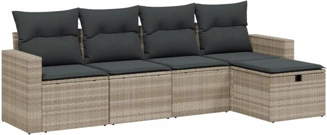 vidaXL 5-tlg Garten-Sofagarnitur L-Form in Grau mit Kissen und Ottoman aus Poly Rattan - Bild 1