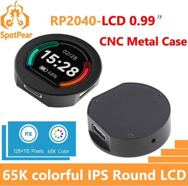 Spotpear RP2040 Rundes 0,99 Zoll LCD Display mit CNC-Metallgehäuse und USB-C-Anschluss in Schwarz - Bild 1