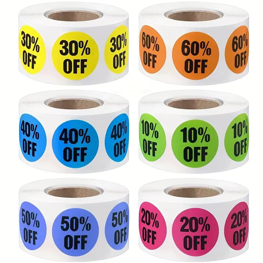 6 Rollen bunte Rabatt-Klebeetiketten für den Einzelhandel mit 10 % bis 60 % Preisnachlass, Multicolor - Bild 2