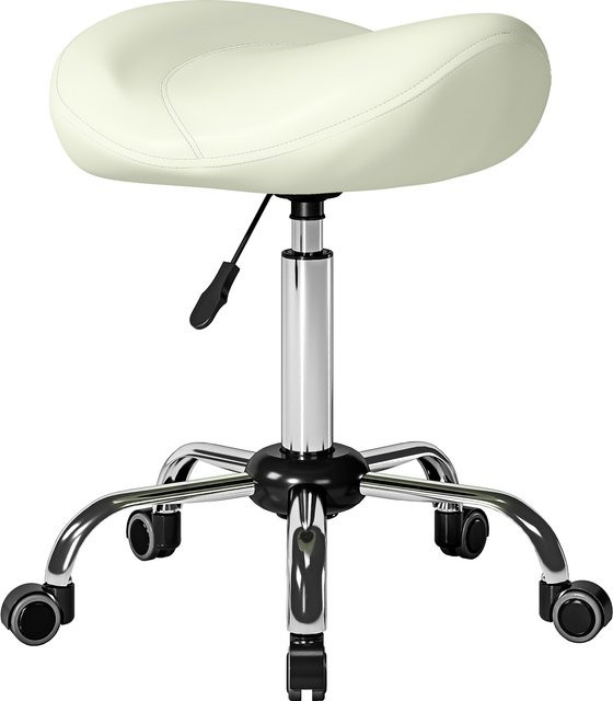 HOMCOM Rollhocker höhenverstellbar Cremeweiß, 360 Grad drehbarer Arbeitshocker mit Polsterung für Büro, Salon oder Massage - Bild 1