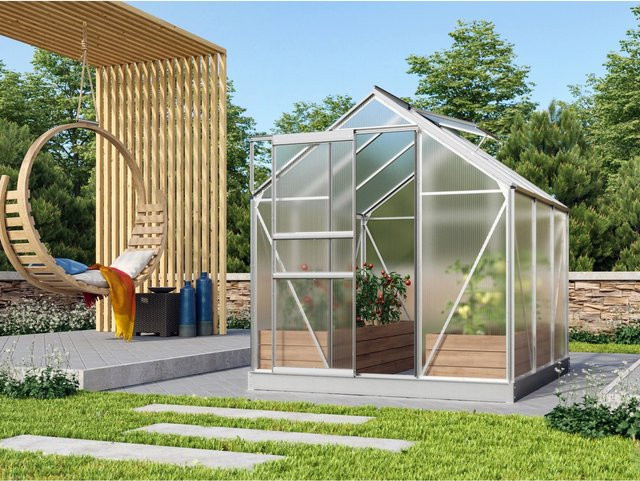 Vitavia Gewächshaus Venus 3800 mit Fundament, Aluminium Eloxiert und Polycarbonat-Platten, transparent, Satteldach mit Schiebetür - Bild 1