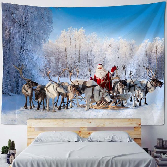 VIKAMA Weihnachtsmann-Schlitten Wandteppich, Mehrfarbig, Rechteckig, B/H: 75 x 75 cm - Bild 1