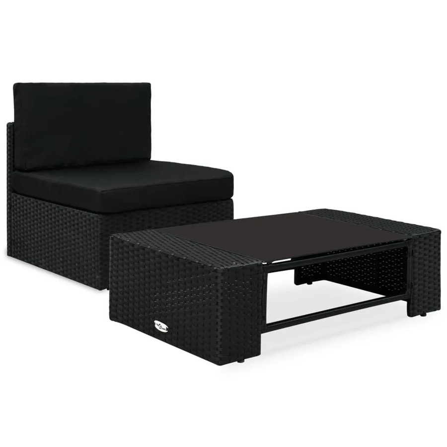 vidaXL 2-teiliges Garten-Lounge-Set aus Poly-Rattan in Schwarz mit pulverbeschichtetem Stahl und gehärtetem Glas - Bild 2