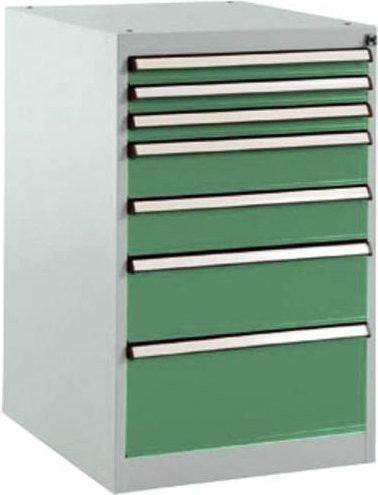 Manuflex BASETEC Schubfachschrank SP1128.6011 Stationär, Resedagrün RAL 6011, 7 Schubfächer, abschließbar, B: 80,0 cm, T: 50,0 cm, H: 58,0 cm - Bild 1
