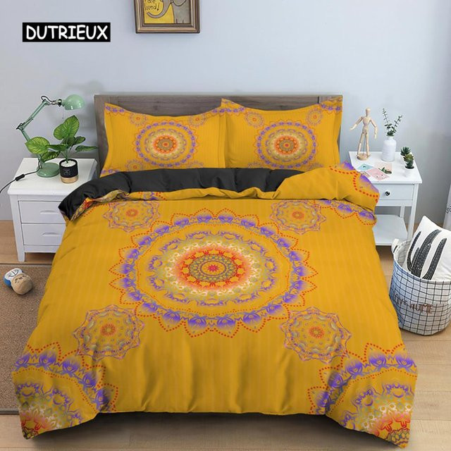 Binchi Outdoor Product Bettwäsche-Set mit ethnischem Mandala-Design in Gelb, Boho-Stil Vintage Blumen, B/H: 180 x 210 cm - Bild 1