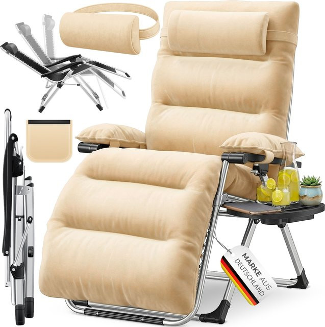 KESSER Sonnenliege Liegestuhl extra breit in Beige mit verstellbarer Kopfstütze, Armlehnen und Getränkehalter - Bild 1
