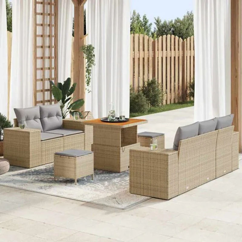 vidaXL Garten-Loungemöbel Set aus 8 Teilen in Beige und Grau aus Polyrattan und Akazie mit Maßen B/T/H: 80 x 80 x 71 cm - Bild 1
