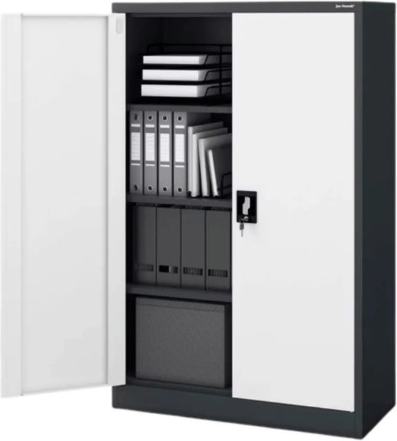 JAN NOWAK Aktenschrank KEVIN mit Flügeltüren und Schloss, Anthrazit-Weiß, H: 140 cm, B: 90 cm, T: 40 cm - Bild 1