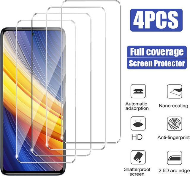 4er-Pack Gehärtetes Schutzglas für Xiaomi Poco M6 M5 M5S M4 M3 Pro 5G sowie Poco X6 X5 X4 Pro X3 NFC GT, Transparent - Bild 1