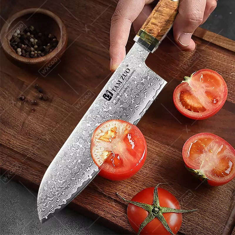 WXCOO Kiritsuke-Messer Set mit Damaskus-Muster in Silber, Japanisches Küchenmesser für Fischfilet und zum Ausbeinen - Bild 3