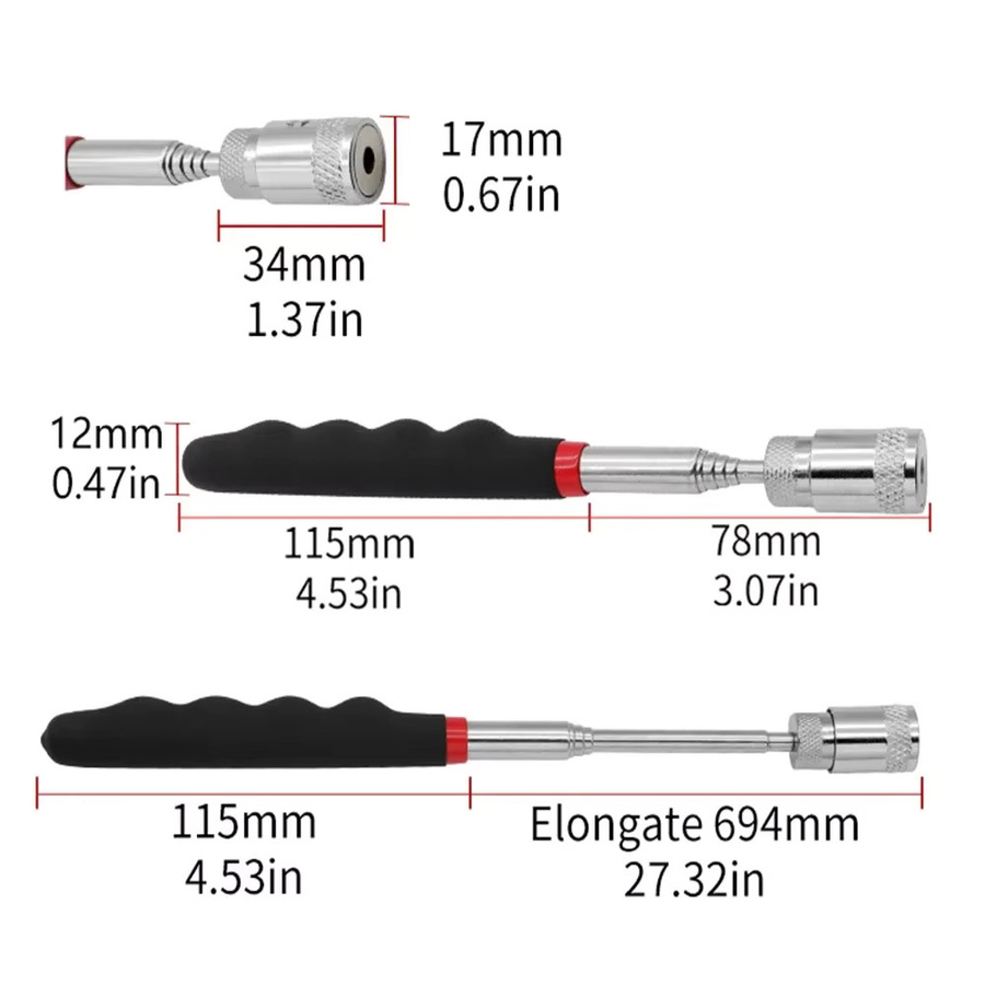 KRIOCY Teleskop-Magnet Mini-Pickup-Stab in Schwarz und Silber zum Aufnehmen von Muttern und Schrauben - Bild 2