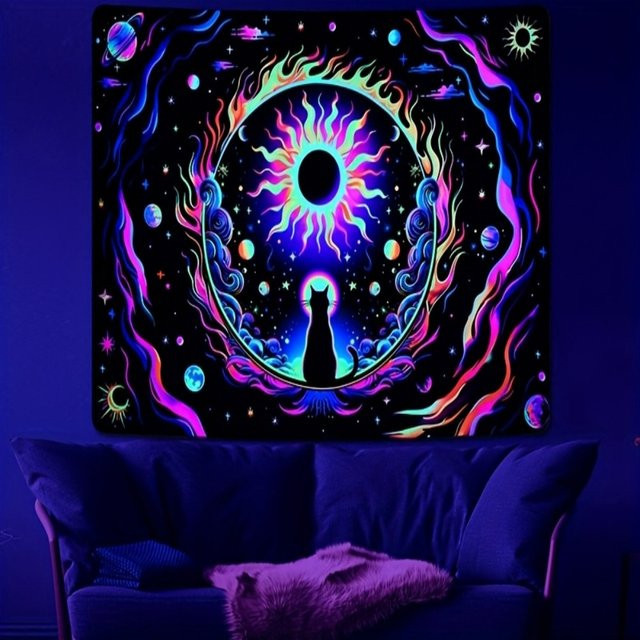 VIKAMA Magic Apostle Cosmic Cat Wandteppich, Mehrfarbig, B/H: 60 x 40 cm - Bild 1