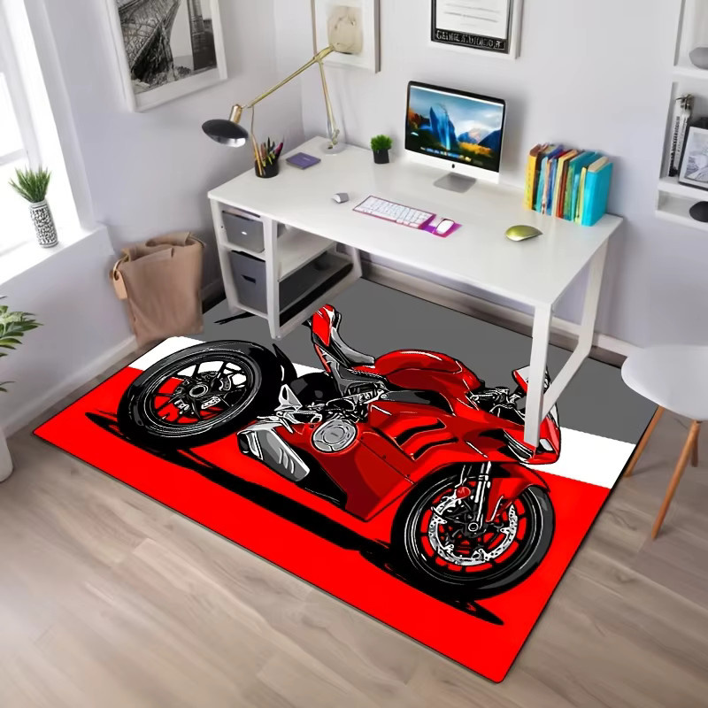 VIKAMA Motorrad-Teppich in Rot, rutschfester Bodenmatten-Design für Wohnzimmer und Schlafzimmer - Bild 2