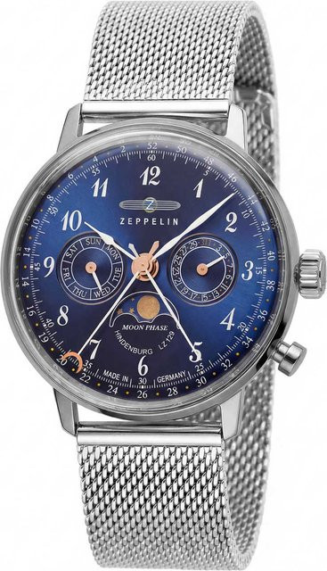 Zeppelin Herrenuhr, Quarz, Edelstahl, Mondphase, 40 mm, Blau - Bild 1