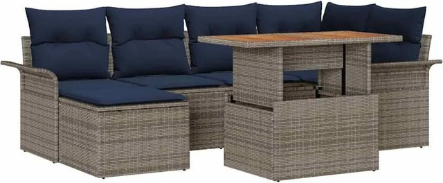 vidaXL Garten-Sofa-Set in L-Form mit 7-teiligem Polsterarrangement und Tisch in Grau und Marineblau - Bild 1