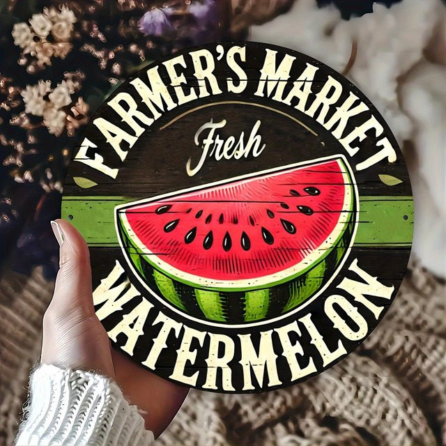 Potdemiel Vintage Wandkunstschild aus Metall mit Wassermelonen-Design, rundes Aluminiumdekor in Mehrfarbig, Durchmesser: 20,3 cm - Bild 1