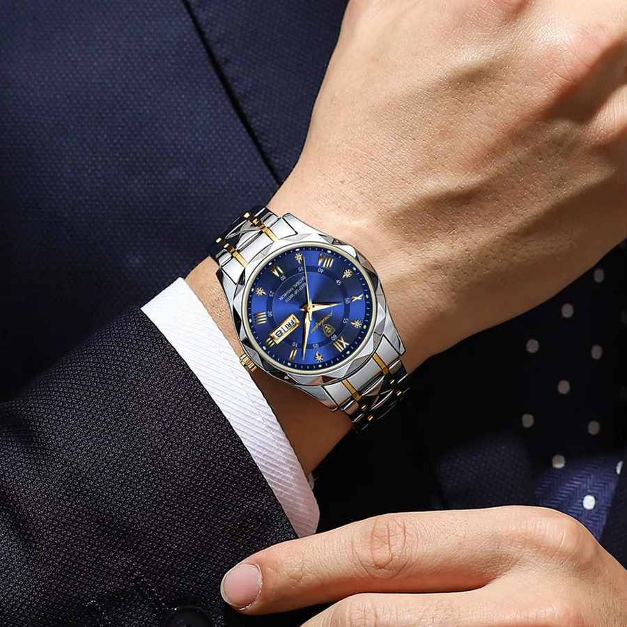 POEDAGAR Armbanduhr, Quarz, Edelstahl, Blau, Herren - Bild 6
