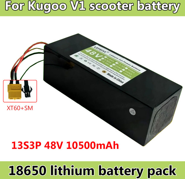 Aimjin Lithium-Ionen-Akku 48V 10500mAh für Kugoo V1 Fahrrad, 13S3P Akku mit BMS, Schwarz - Bild 1
