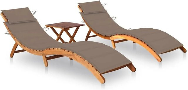 vidaXL Sonnenliegen Set aus 2 Stück mit Tisch und Auflagen aus Akazienmassivholz in Taupe - Bild 1