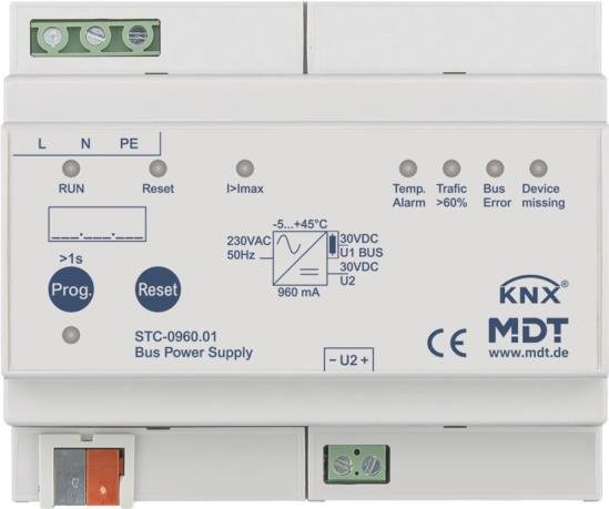 MDT Technologies Busspannungsversorgung STC-0960.01 in Weiß mit Diagnose, 6TE, REG, 960mA - Bild 1