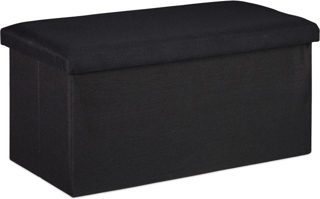 Relaxdays Sitzbank mit Stauraum in Schwarz, faltbar, Leinen-Optik aus Polyester und MDF, B/T/H: 76,5 x 38 x 38,5 cm - Bild 1