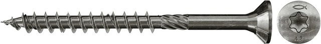 Fischer PowerFast Holz- und Spanplattenschraube mit Torx-Antrieb aus Edelstahl in Silber, Durchmesser: 4,5 mm, Länge: 60 mm, 100 Stück - Bild 1