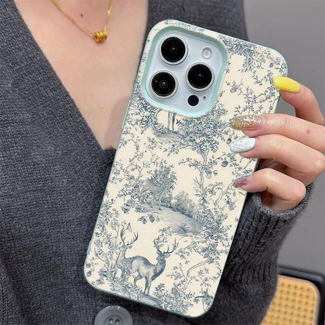 Handyhülle mit Teal Deer Toile Print für iPhone 11 bis iPhone 17 Pro Max in Cremeweiß, kratzfeste Schutzhülle - Bild 1