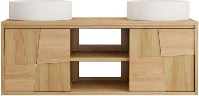 Vente-unique Doppelwaschtisch Sumbawa aus Teakholz in Beige, B/T/H: 120 x 50 x 45 cm - Bild 1