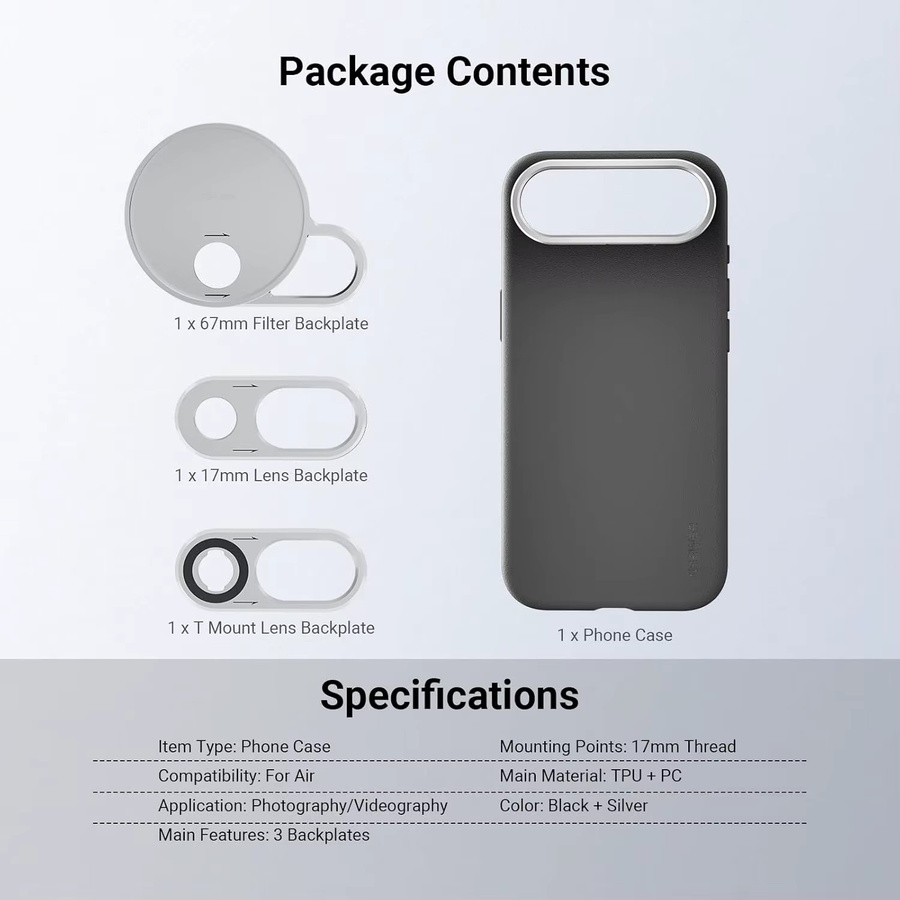 NEEWER Modulare Schutzhülle für iPhone 17 AIR in Schwarz mit 67mm Filterring und 17mm Objektivrückplatte - Bild 4