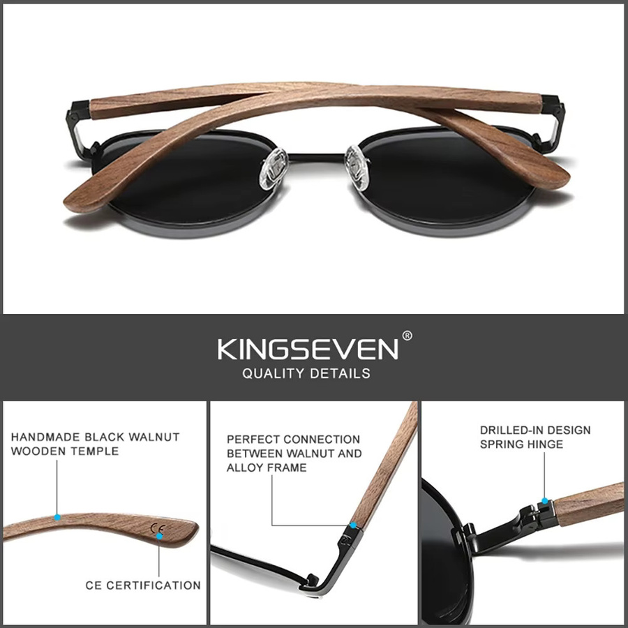 KINGSEVEN Sonnenbrille, Rund, Vollrand, Schwarz, Unisex, polarisiert - Bild 2