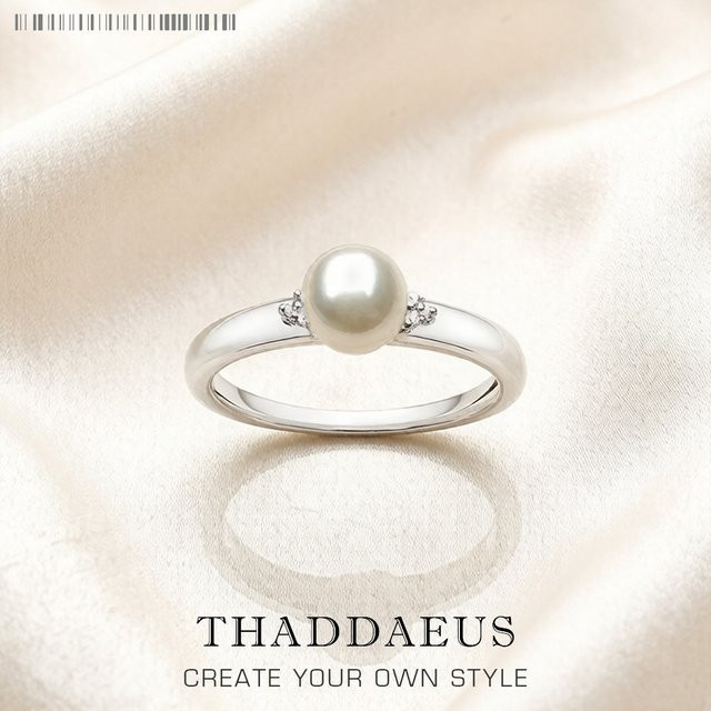 Thaddaeus Ring 925 Silber, Perle, Zirkonia, Damen - Bild 1