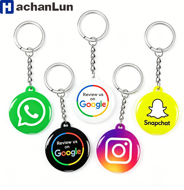 HACHANLUN NFC Epoxy Schlüsselanhänger in Schwarz für Google Bewertungen, Facebook und Instagram zur einfachen URL-Weiterleitung für iPhone und Android - Bild 1