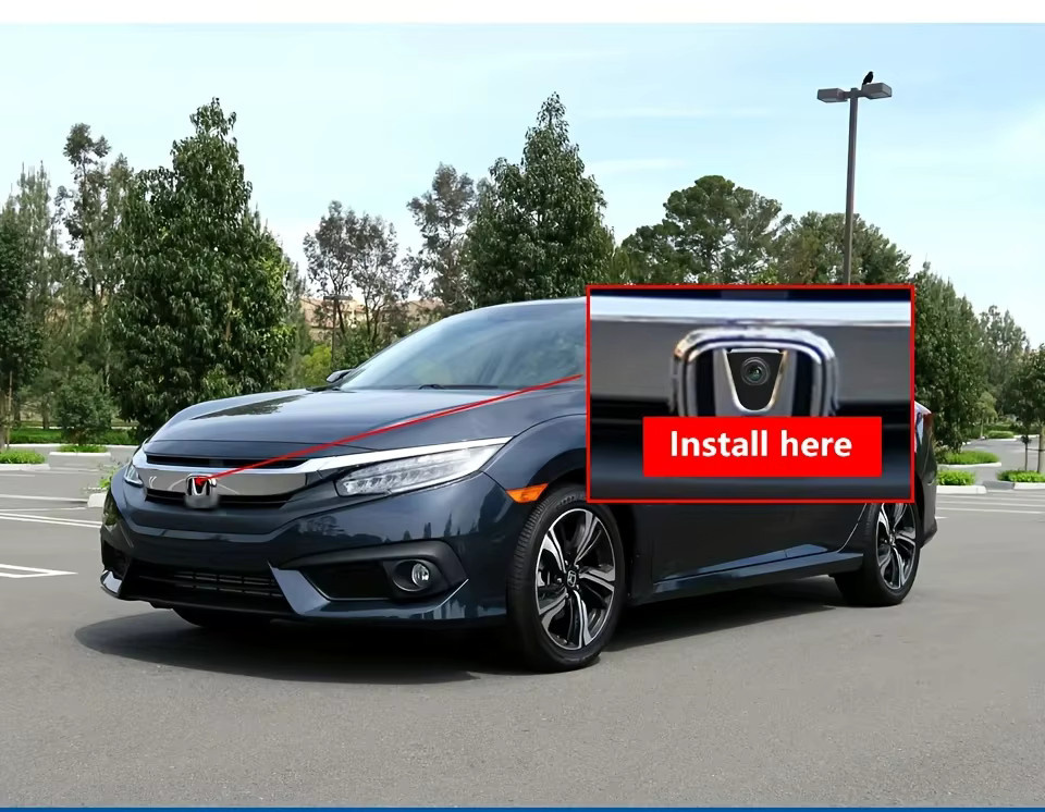 QueenDer Weitwinkel-Vorderansichtskamera für Honda CRV Accord Fit City Civic Odyssey Spirior U-RV X-RV in Schwarz - Bild 4