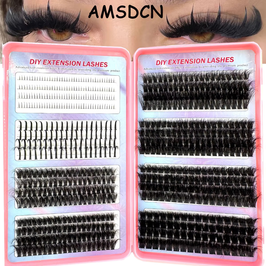 AMSDCN Wimperncluster mit unteren Wimpern, 32 Reihen, Unisex - Bild 2