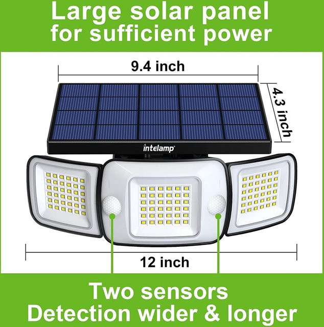 intelamp Solarleuchten für den Außenbereich mit Bewegungssensor und großem Solarpanel, 6000 mAh Kapazität, Schwarz - Bild 1