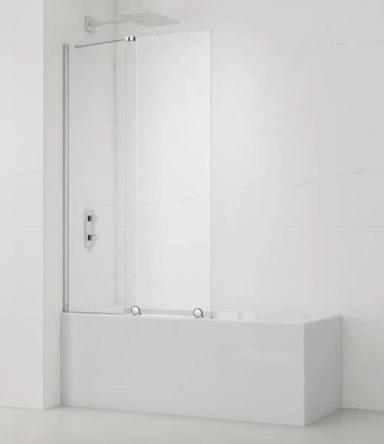 Swiss Aqua Technologies Badewannenabtrennung Xmotion Walk-In, 2-teilige Schiebetür, Glas transparent, Chrom, Breite: 150 cm, Höhe: 117,5 cm - Bild 1