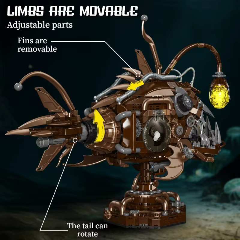 Mechanisches Laternen-Piranha-Modell, Konstruktions-Bausteine, mit LED-Licht, 1236 Teile - Bild 3