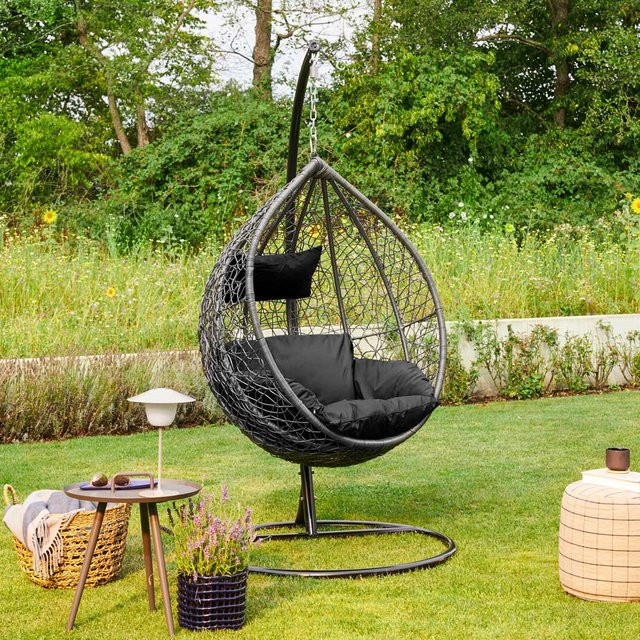 Home Deluxe Polyrattan Hängesessel CIELO in Schwarz mit Polster und Regenabdeckung - Bild 1