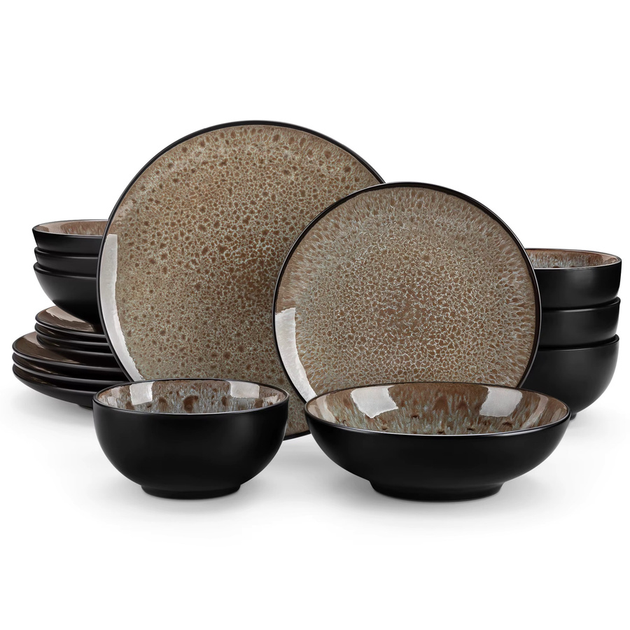 Vancasso 16-teiliges Bubble Geschirrset aus Steinzeug in Braun mit reflektierender Glasur bestehend aus Speisetellern, Desserttellern, Schüsseln und Suppentellern - Bild 7