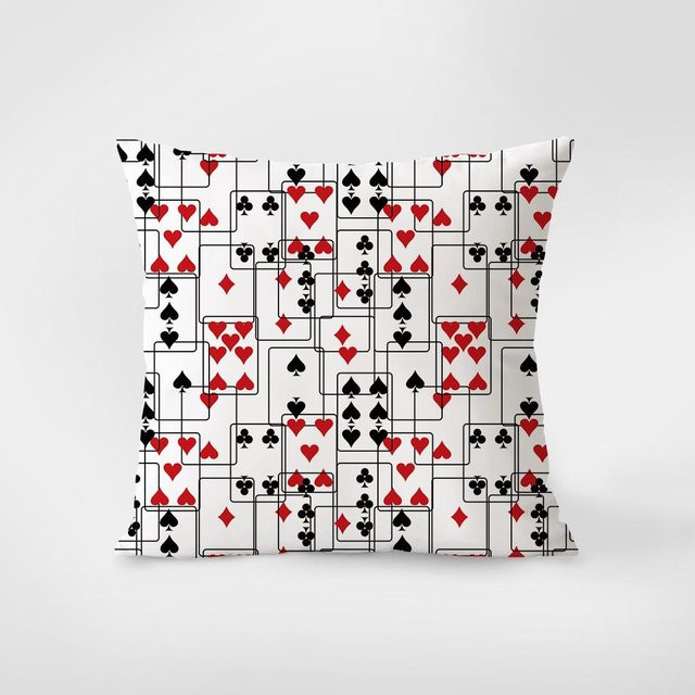 Dekorative Kissenhülle mit Spielkartenmuster von JMG Clothing, Weiß, B/B: 45 x 45 cm - Bild 1